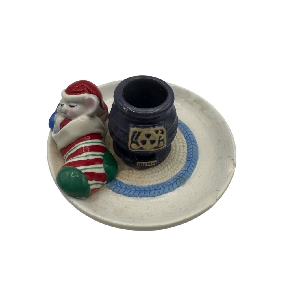 Vintage Avon 1983 Ceramic Santa Mouse & Stove Candle Holder Plate